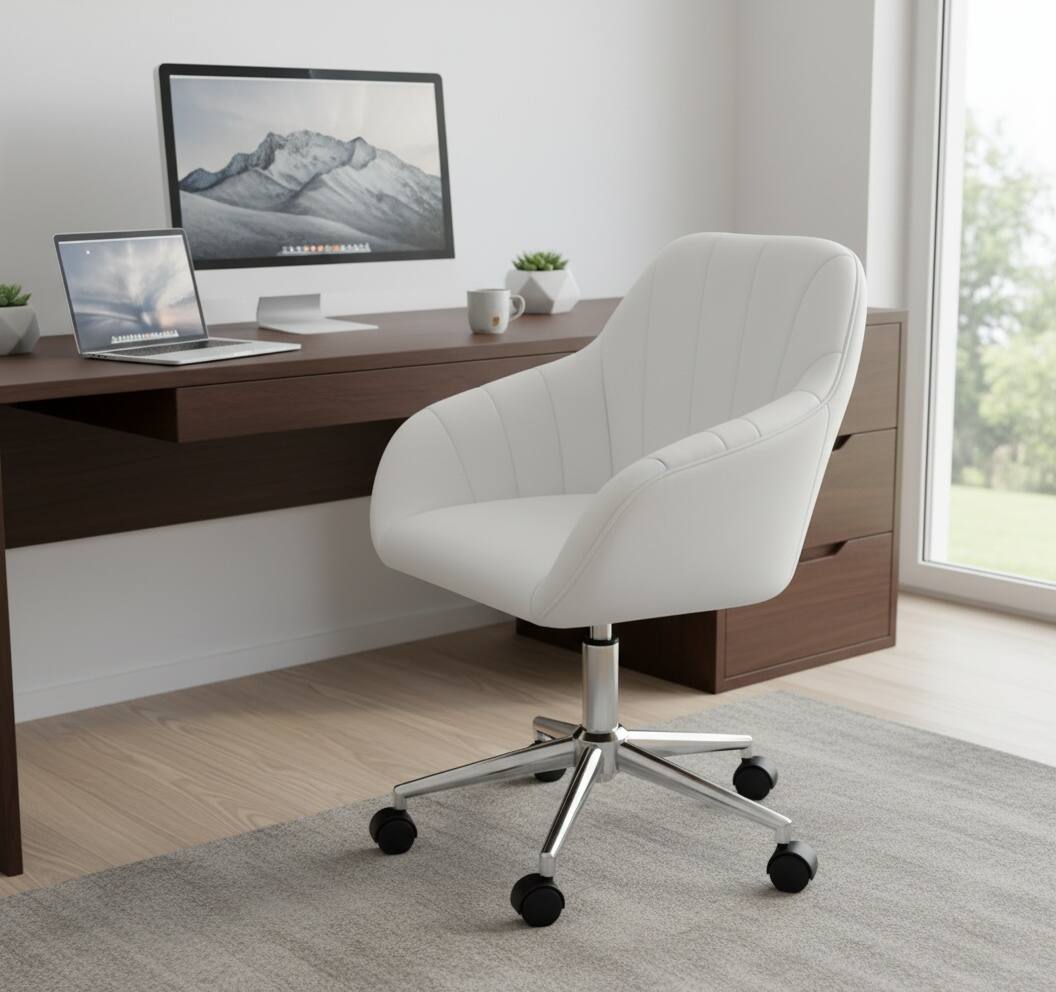 Back. Forest'nSky - Modern Faux Leather Office Chair, Adjustable Swivel Desk Chair for Home Office - Comfortable Seating,White - White.