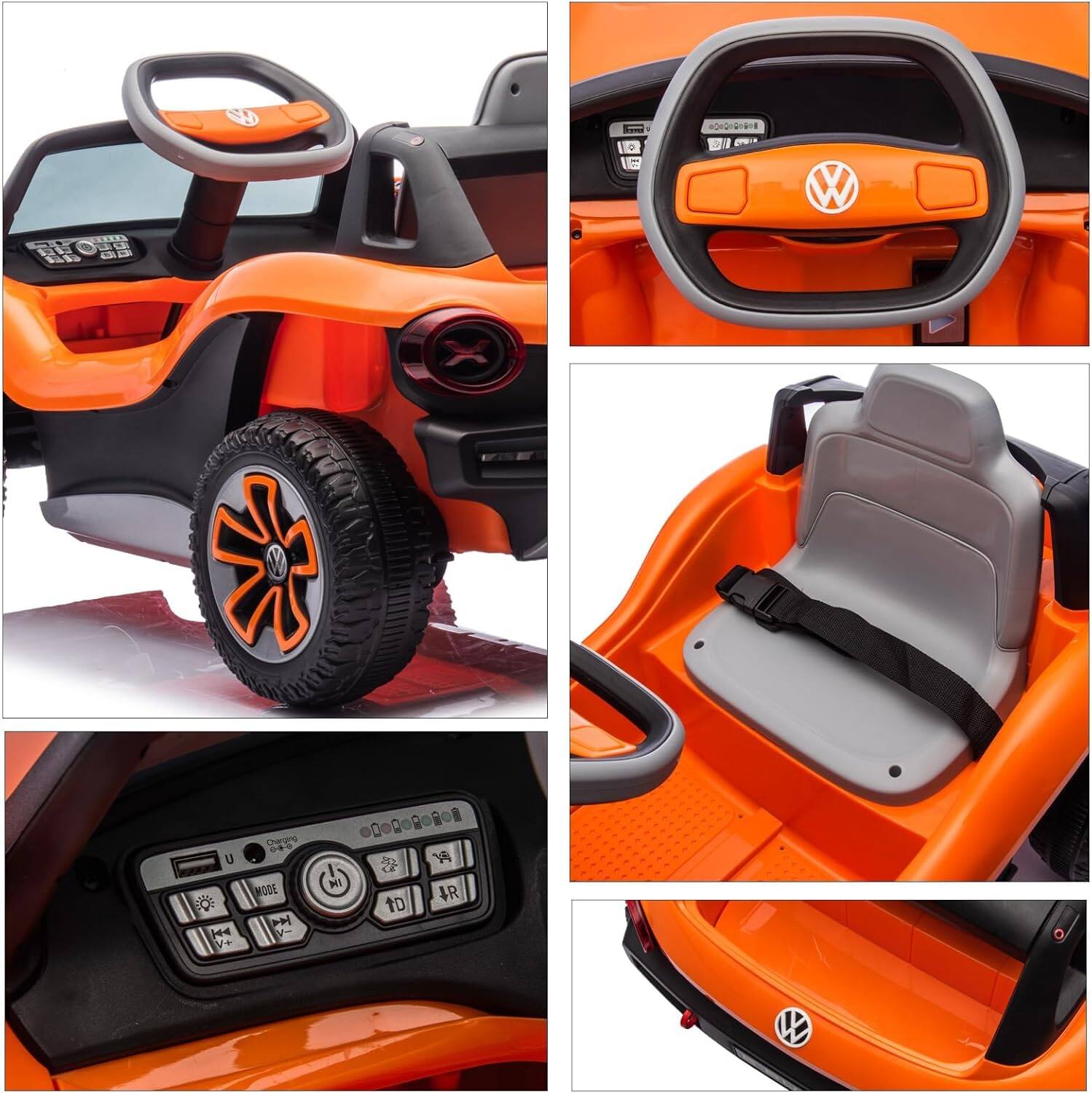 Angle. Homhougo - 12V Electric Ride On Car for Kids, Remote Control, Rechargeable Battery Toy.