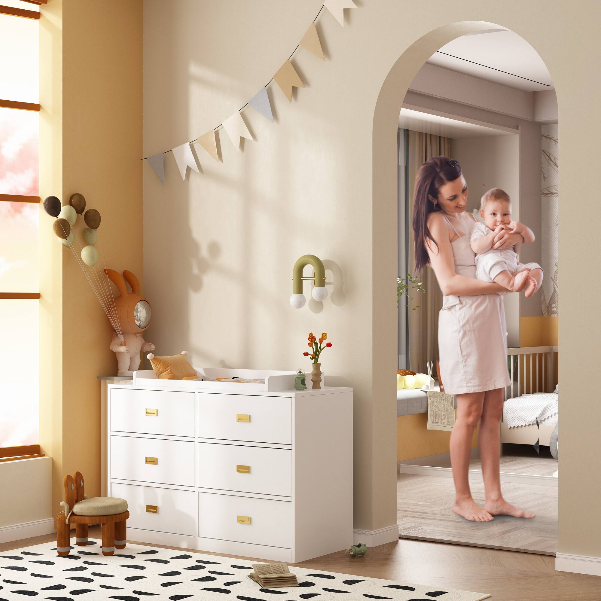 Alt View 6. FUFU & GAGA - FUFU&GAGA  Baby Changing Table Dresser: Quiet Slides & Chic Metal Handles - White.