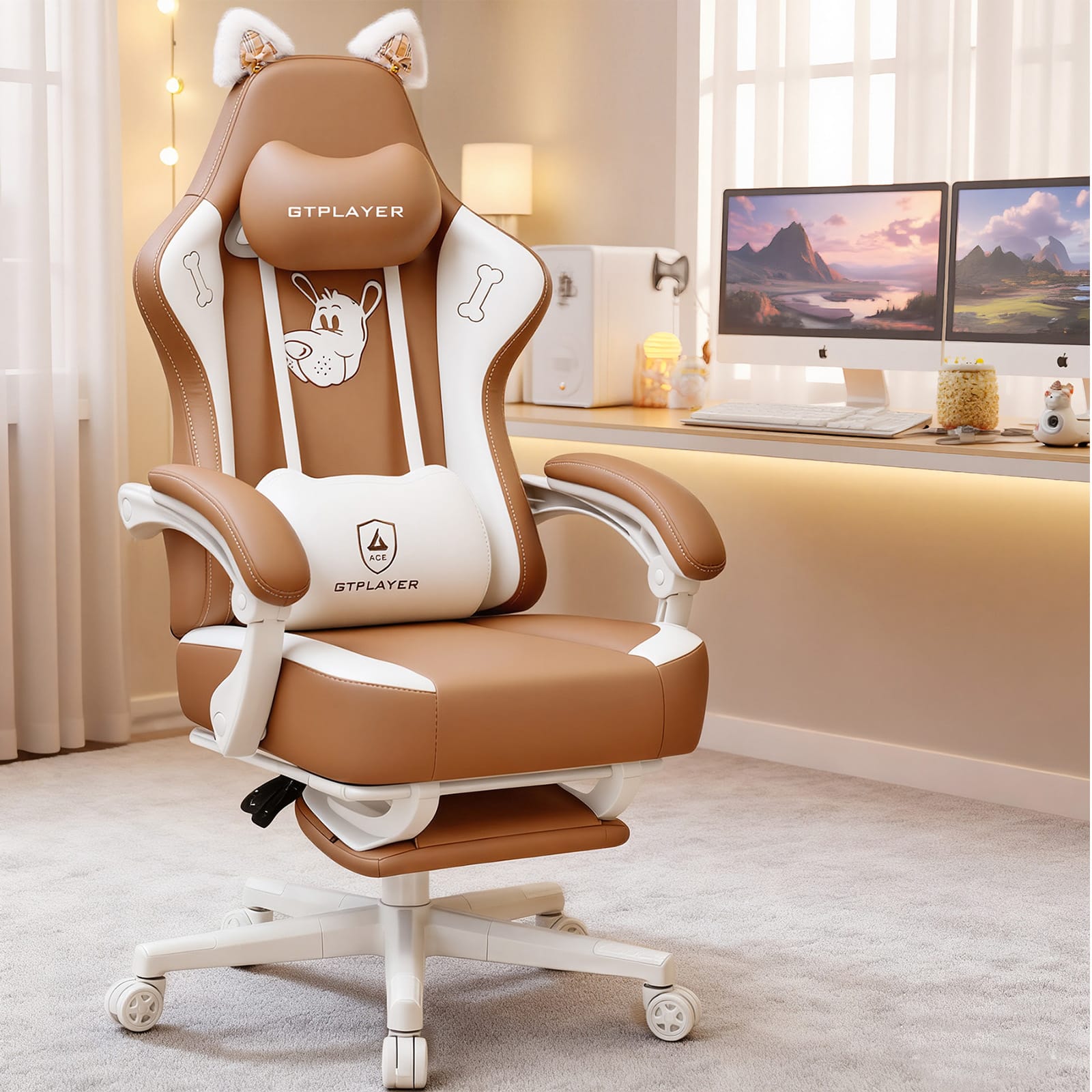 CloudRest Pro - Cute Faux Leather Computer Chair Comfortable Reclining Ergonomic Gaming Chair - Yellow