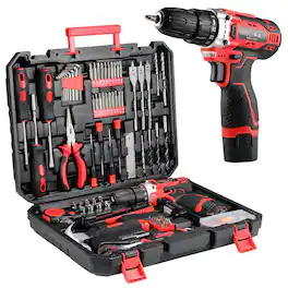 JETRANSPORT - 138 Tool Set With 12v Cordless Drill -power Hand Kit Magnetic Bit 2-speed Control & Fast Charging Home - Red