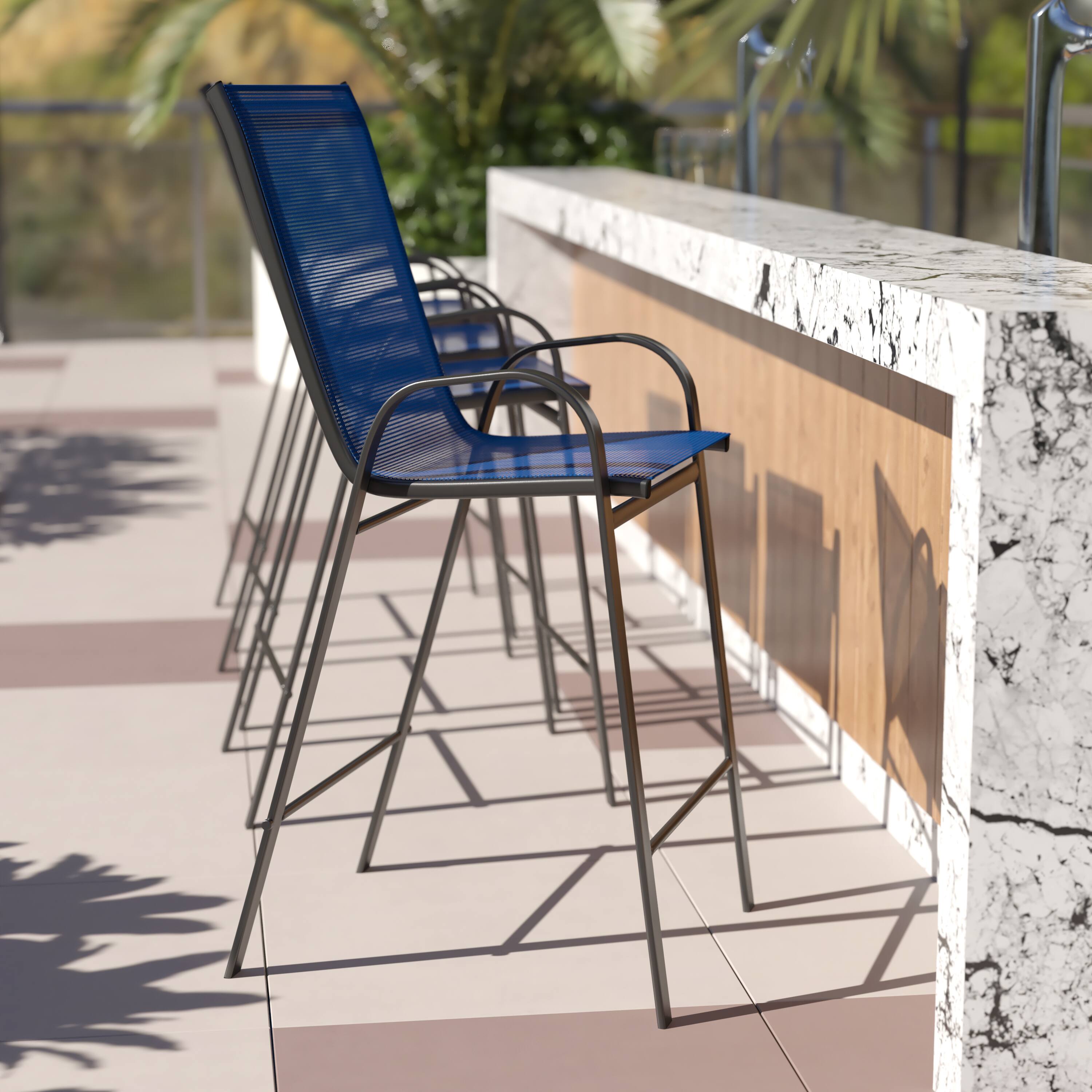 Alt View 2. Emma + Oliver - 4 Pack Outdoor Barstools with Flex Comfort Material-Patio Stool - Navy.