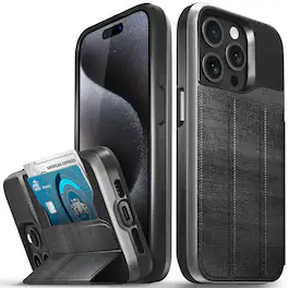 Vena - vCommute Wallet Case for Apple iPhone 15 Pro - Flip Leather Cover Card Slot Holder with Kickstand - Slate Black - Multicolored