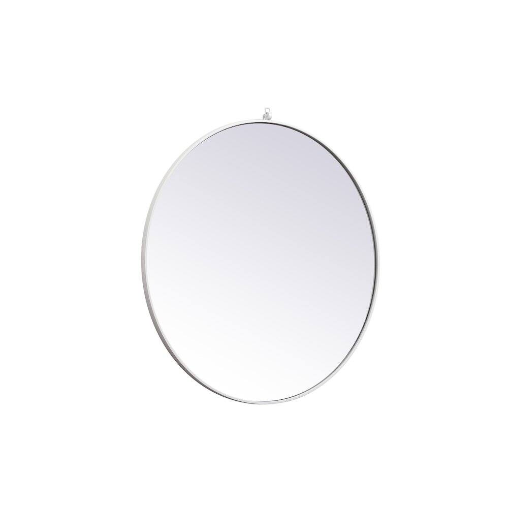 Front. Elegant Decor - Metal Frame Round Mirror With Decorative Hook 39 Inch In White - White.