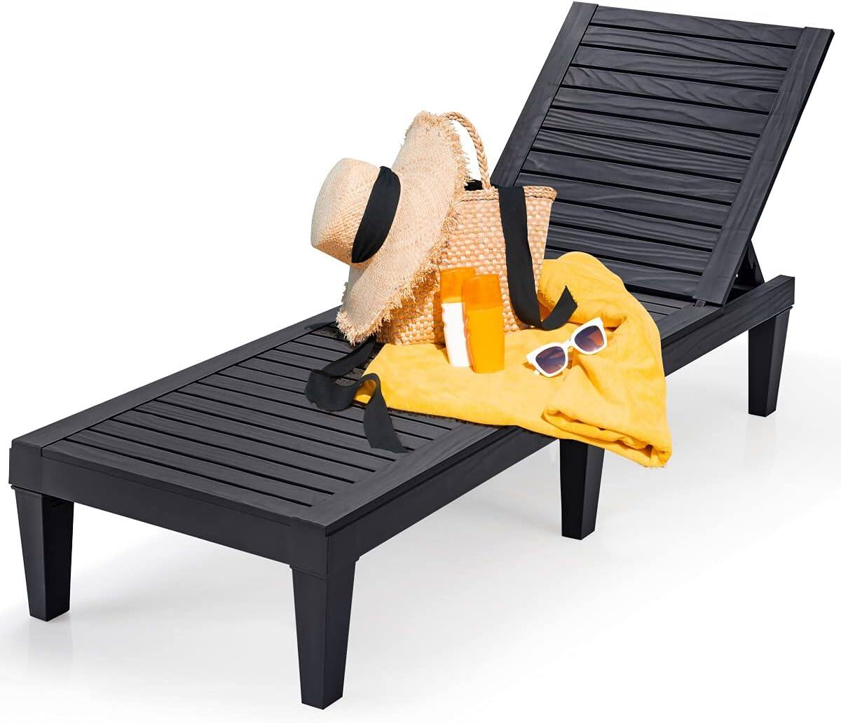 Front. Yardgrace - Lightweight Outdoor Chaise Lounge Chair with Adjustable Backrest, 5 Reclining Positions for Patio, Pool, Beach - Black.