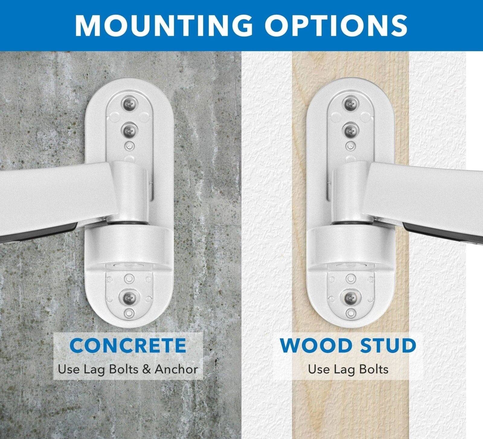 MOUNTING OPTIONS

CONCRETE  
Use Lag Bolts & Anchor

WOOD STUD  
Use Lag Bolts
