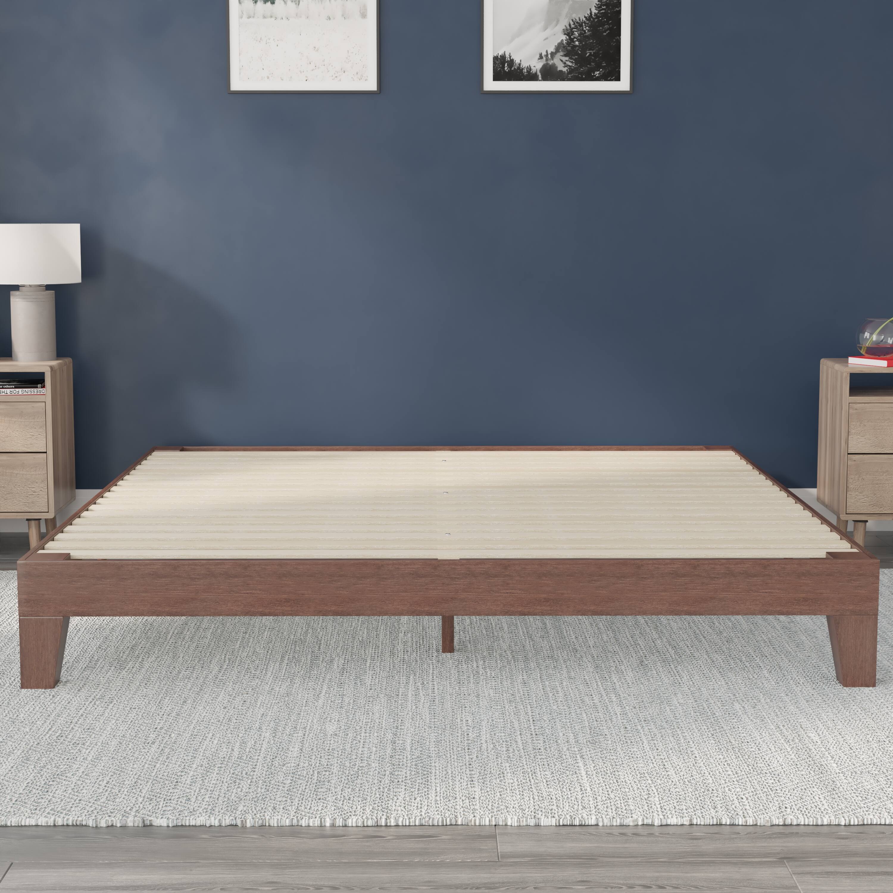 Alt View 17. Alamont Home - Evelyn Solid Wood Platform Bed with Wooden Support Slats, No Box Spring Required - Walnut.