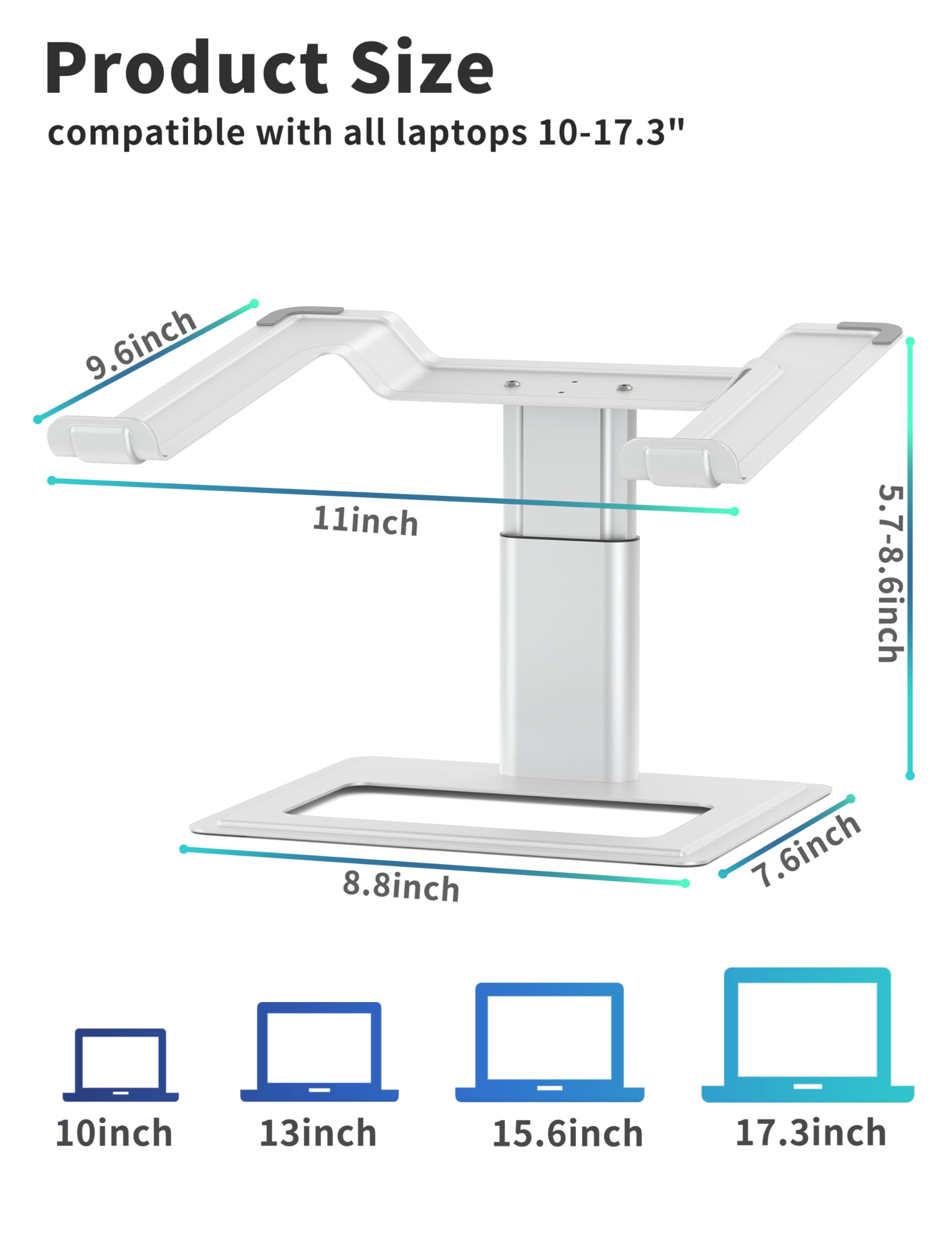 Product Size  
compatible with all laptops 10-17.3"  
9.6inch  
11inch  
5.7-8.6inch  
8.8inch  
7.6inch  
10inch  
13inch  
15.6inch  
17.3inch