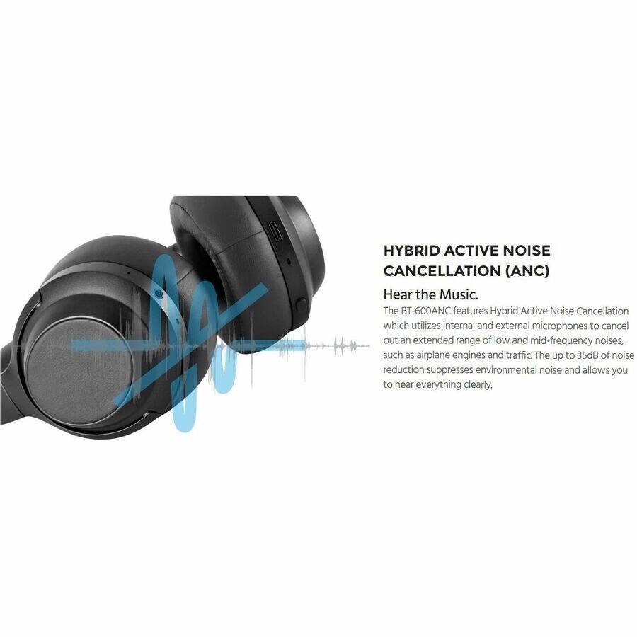 HYBRID ACTIVE NOISE CANCELLATION (ANC)  
Hear the Music.  
The BT-600ANC features Hybrid Active Noise Cancellation which utilizes internal and external microphones to cancel out an extended range of low and mid-frequency noises, such as airplane engines and traffic. The up to 35dB of noise reduction suppresses environmental noise and allows you to hear everything clearly.