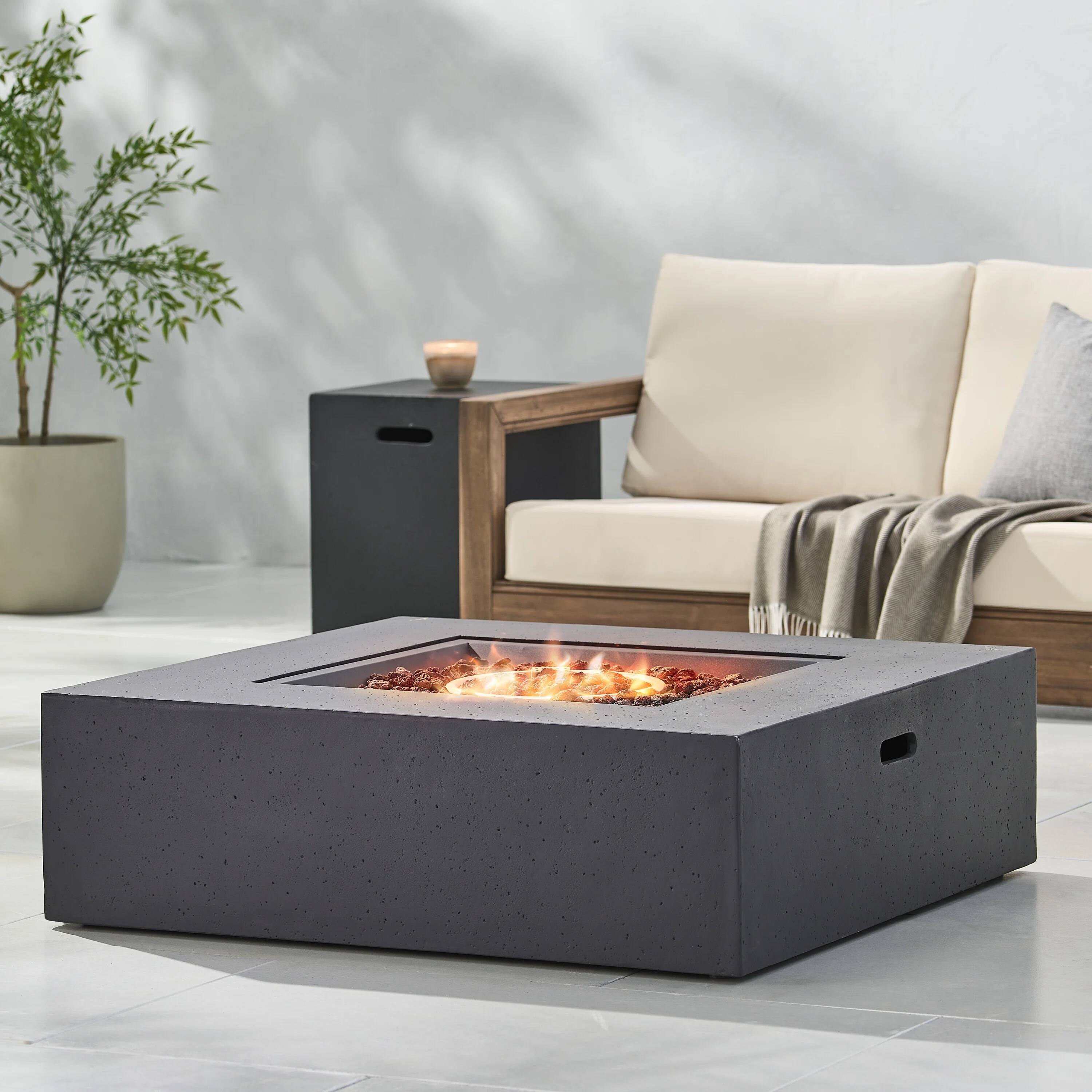 Left. Dexmalle - Dexmalle-Outdoor 50000 BTU Propane Fire Pit,Tank Holder-Dark Grey.