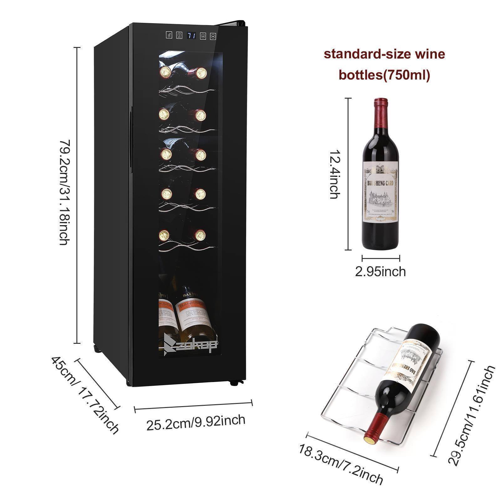 - Standard-size wine bottles (750ml)
- 12.4 inch
- 2.95 inch
- 45cm / 17.72 inch
- 25.2cm / 9.92 inch
- 18.3cm / 7.2 inch
- 29.5cm / 11.61 inch
- 29.5cm / 11.61 inch
- 79.2cm / 31.18 inch