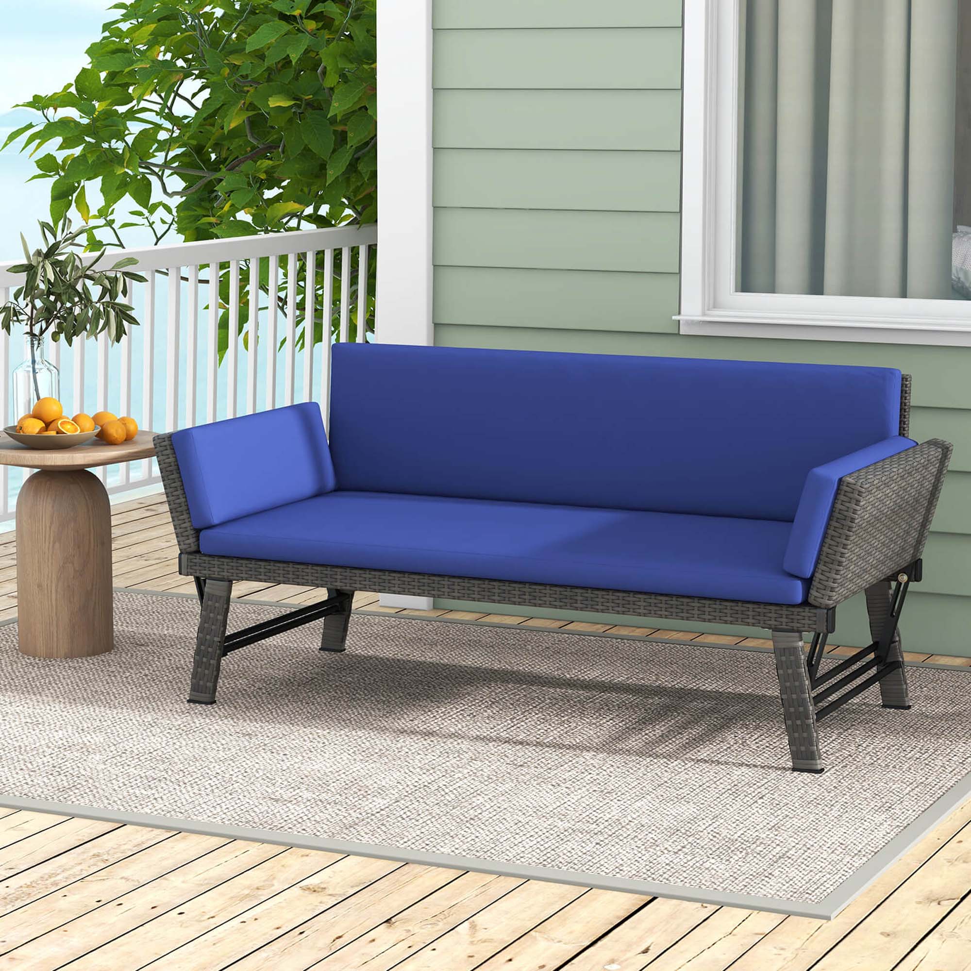 Alt View 5. Costway - Costway Outdoor Convertible Sofa Daybed with Adjustable Armrests Removable Cushions - Navy.