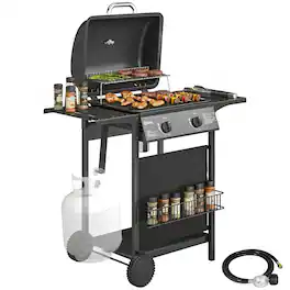 Outsunny - Burner Propane Gas Grill, 18000 BTU BBQ Grill with Wheels, Warming Rack, Shelf, Thermometer - Black