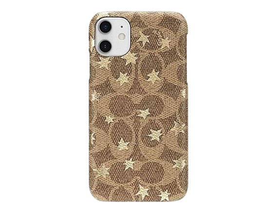 Left. Coach - Coach Slim Wrap Case for Apple iPhone 11 Smartphones | Khaki with Gold Foil StarsCoach Slim Wrap Case for Apple iPhone 1 - Khaki with Gold Foil Stars.