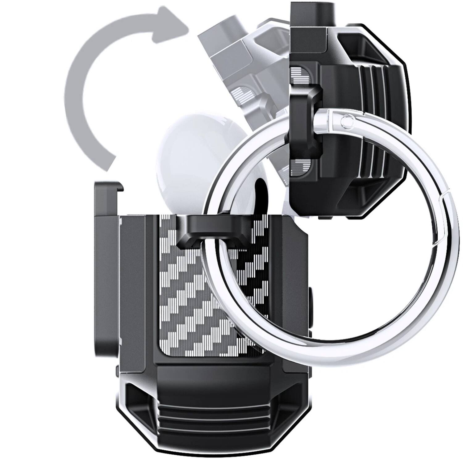 Back. Stock Preferred - Rugged Shockproof Case for AirPods Pro with Keychain & Secure Lock Black - Black.