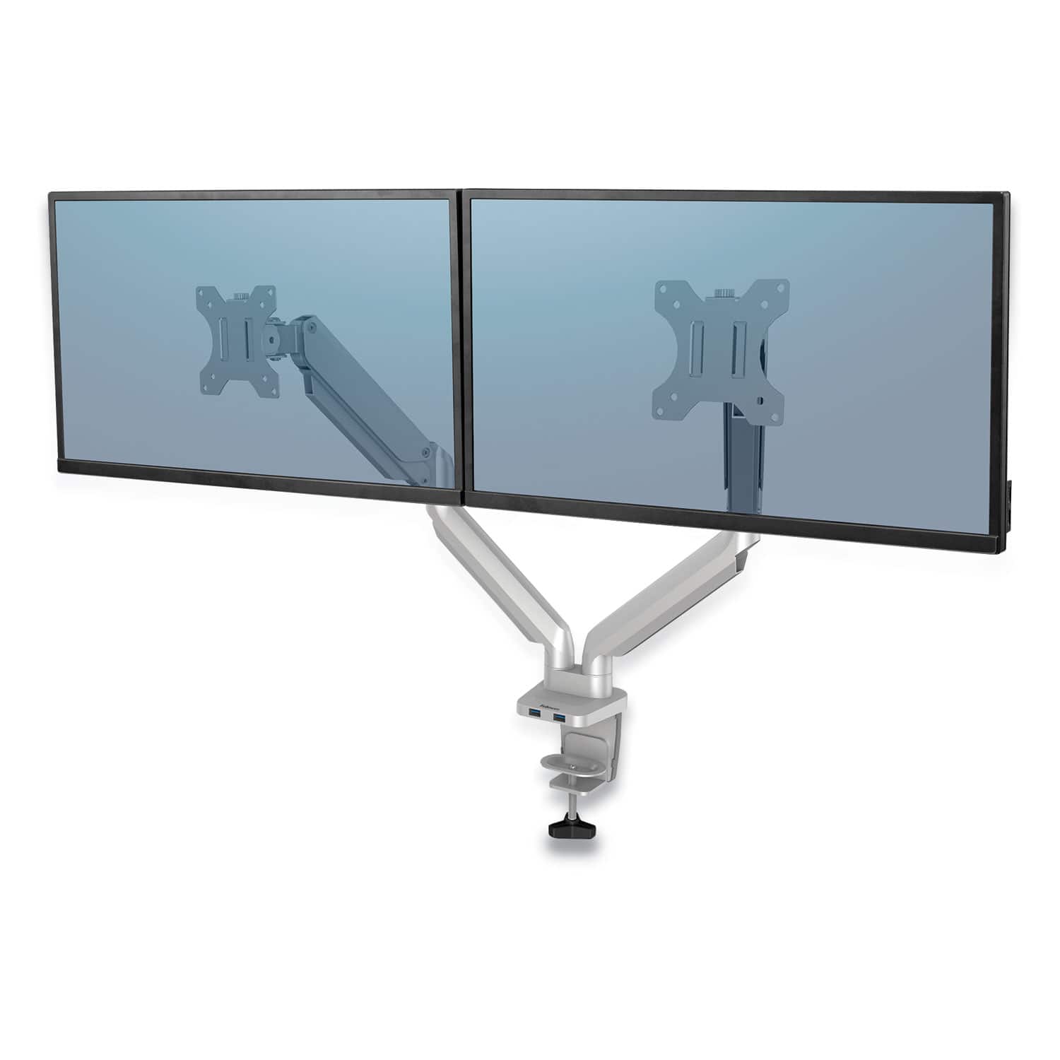 Fellowes - Platinum Series Dual Monitor Arm, For 40" Monitors, 360 deg Rotation, 45 deg Tilt, 180 deg Pan, Supports 17.6 lb - Silver