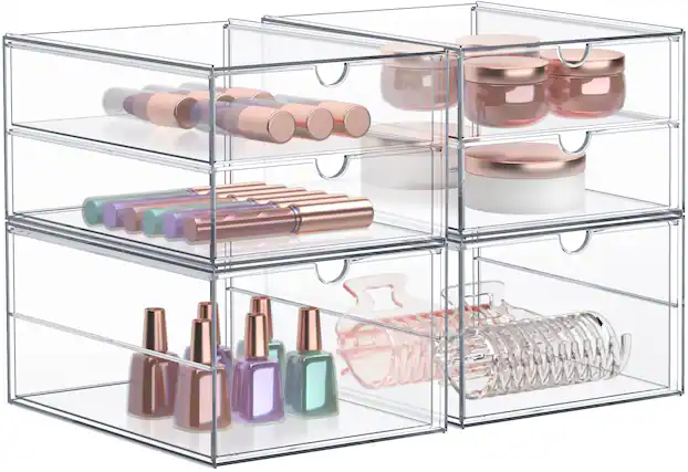 Front. Sorbus - Sorbus Makeup Organizer With 3 Drawers, Acrylic Drawer Organizer for Makeup, Office Organization and Storage - Clear 4 Pieces.
