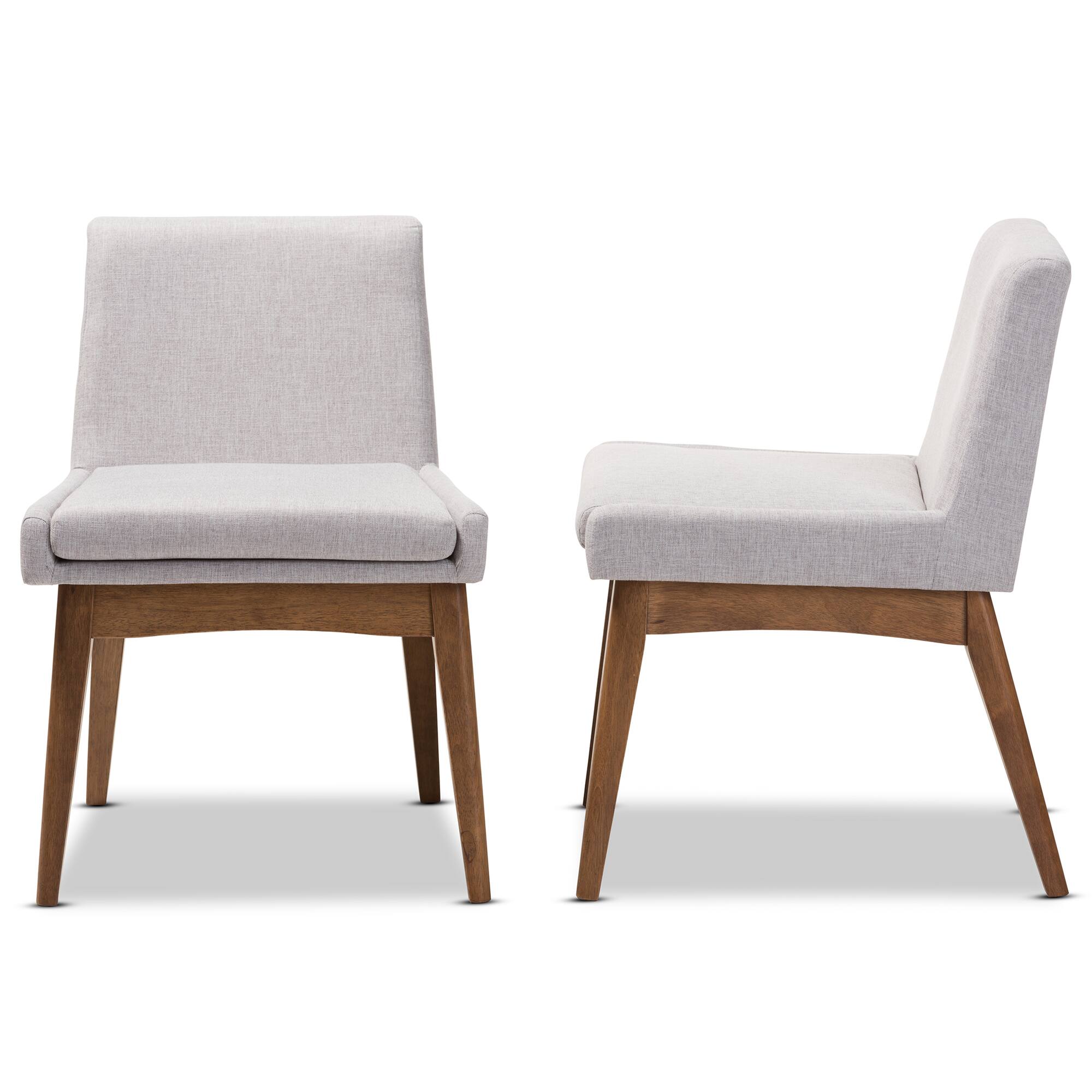 Left. Baxton Studio - Set of 2 Nexus Mid-Century Modern Walnut Wood Finishing Greyish Fabric Dining Side Chairs - Greyish Beige/"Walnut" Brown.