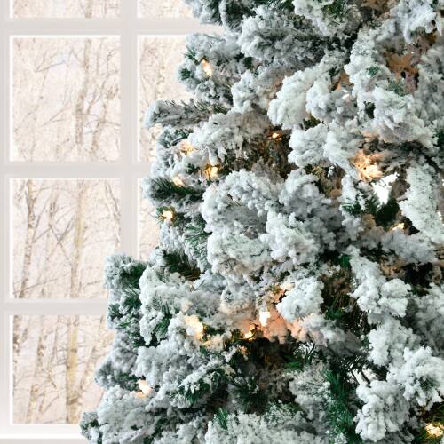 Winado 7FT Artificial Christmas Pine Tree Pre Lit Snow Flocking with ...
