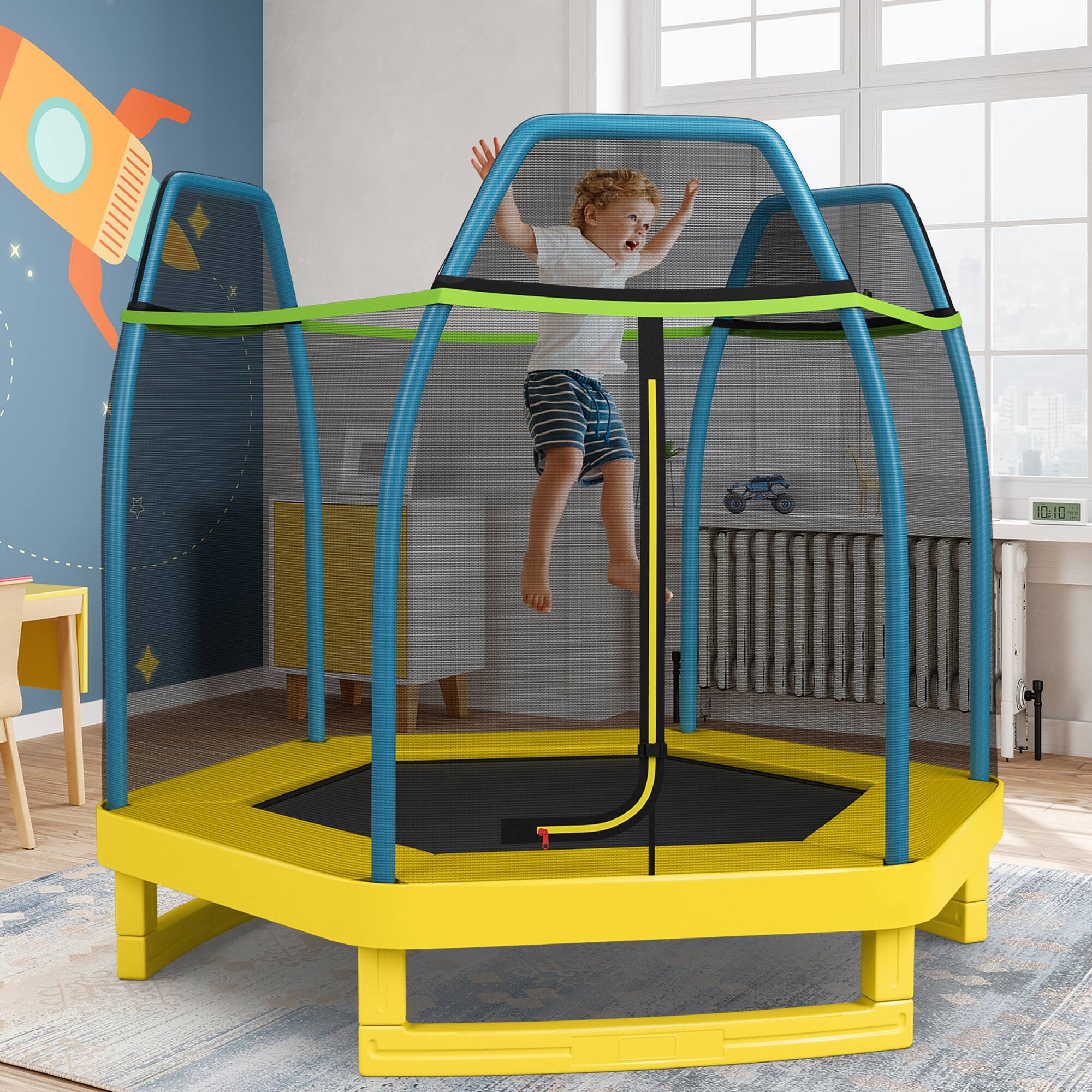 Alt View 3. Costway - Costway 7FT Kids Trampoline Outdoor Indoor Recreational Bounce Jumper - Green,Yellow Mat.