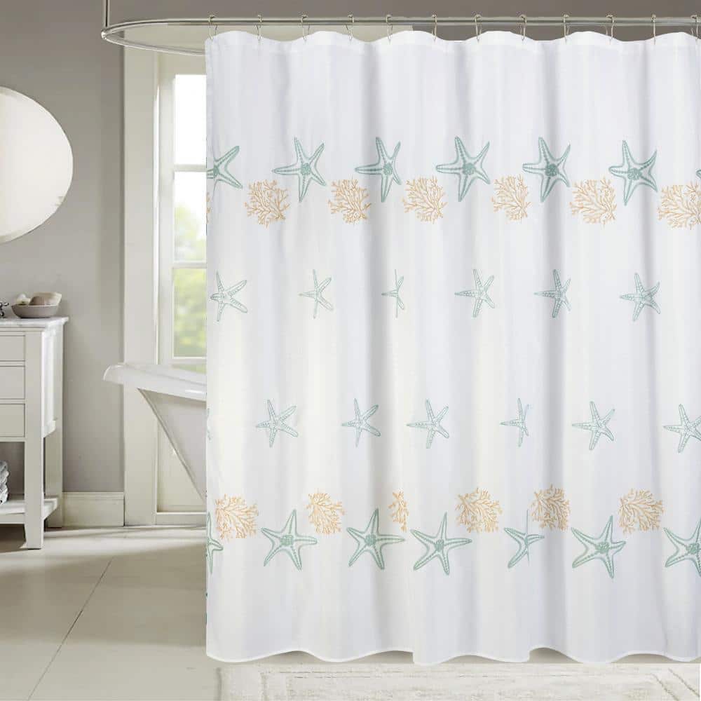 RT Designers Collection - Seastar Embroidered Stylish Shower Curtain 70" x 72" - Gold