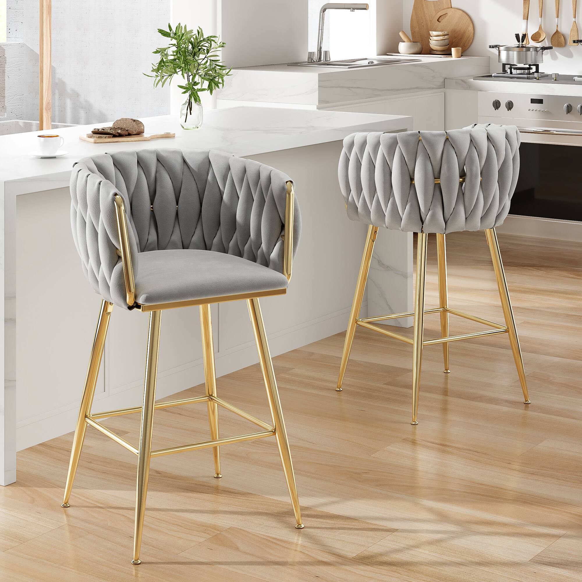 Alt View 1. Boyel Living - Set of 2 Counter Height Bar Stools 26 Inch Modern Mid-Century Kitchen Island Stools - Gray.