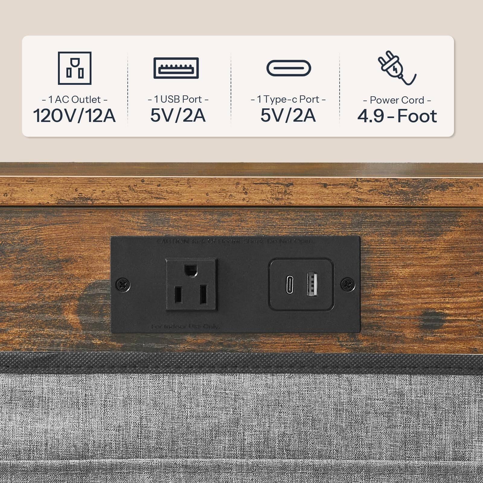 - 1 AC Outlet - 120V/12A  
- 1 USB Port - 5V/2A  
- 1 Type-c Port - 5V/2A  
- Power Cord - 4.9-Foot  

CAUTION: For indoor use only.