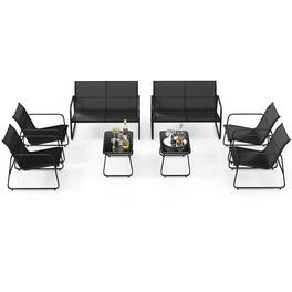 Gymax - 8 PCS Outdoor Furniture Set w/ Tempered Glass & Coffee Table Chair Loveseat Patio - Black