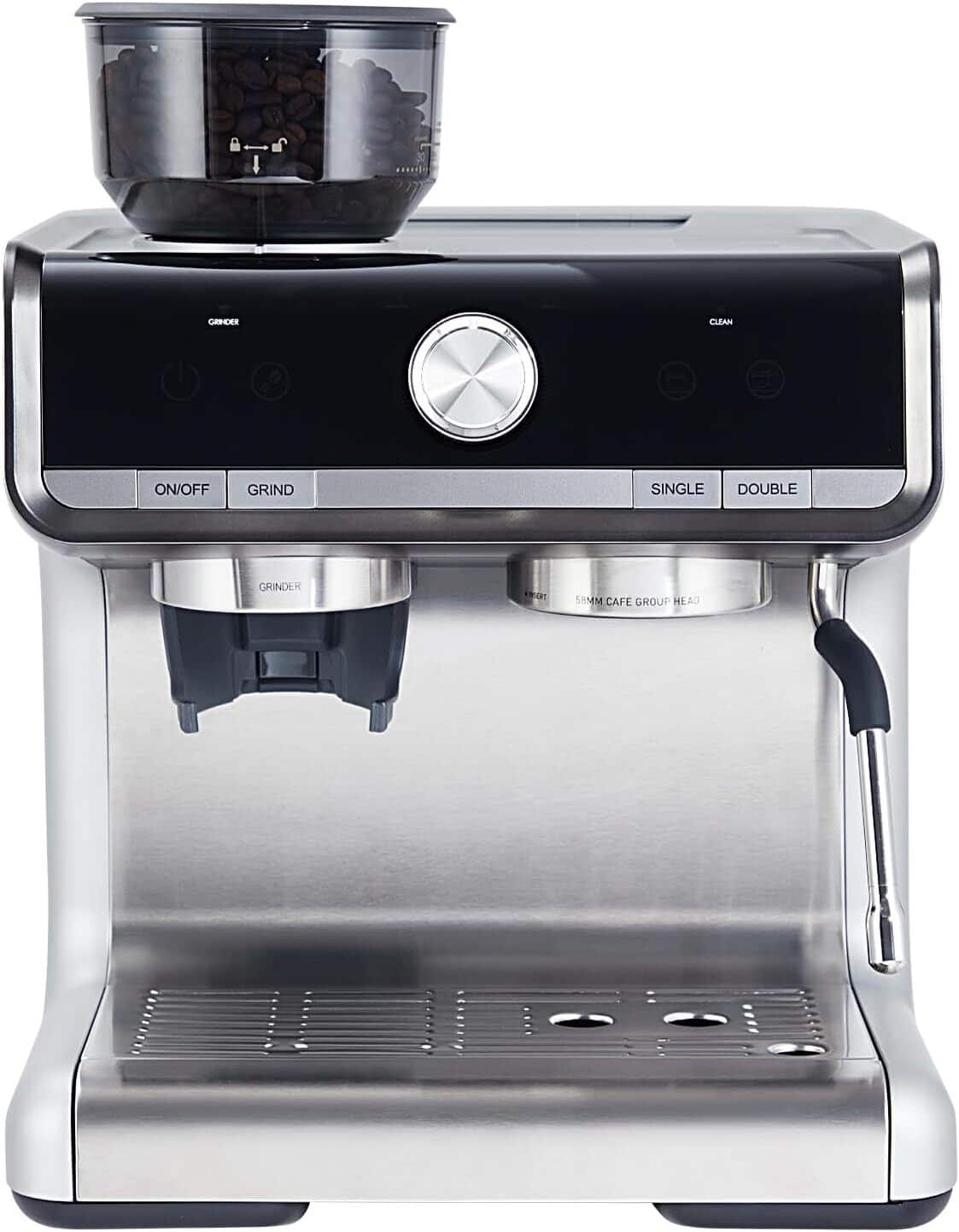 Acekool - Semi Automatic Coffee Maker, with Grinder & Steam Wand, 95oz Water Tank - Silver