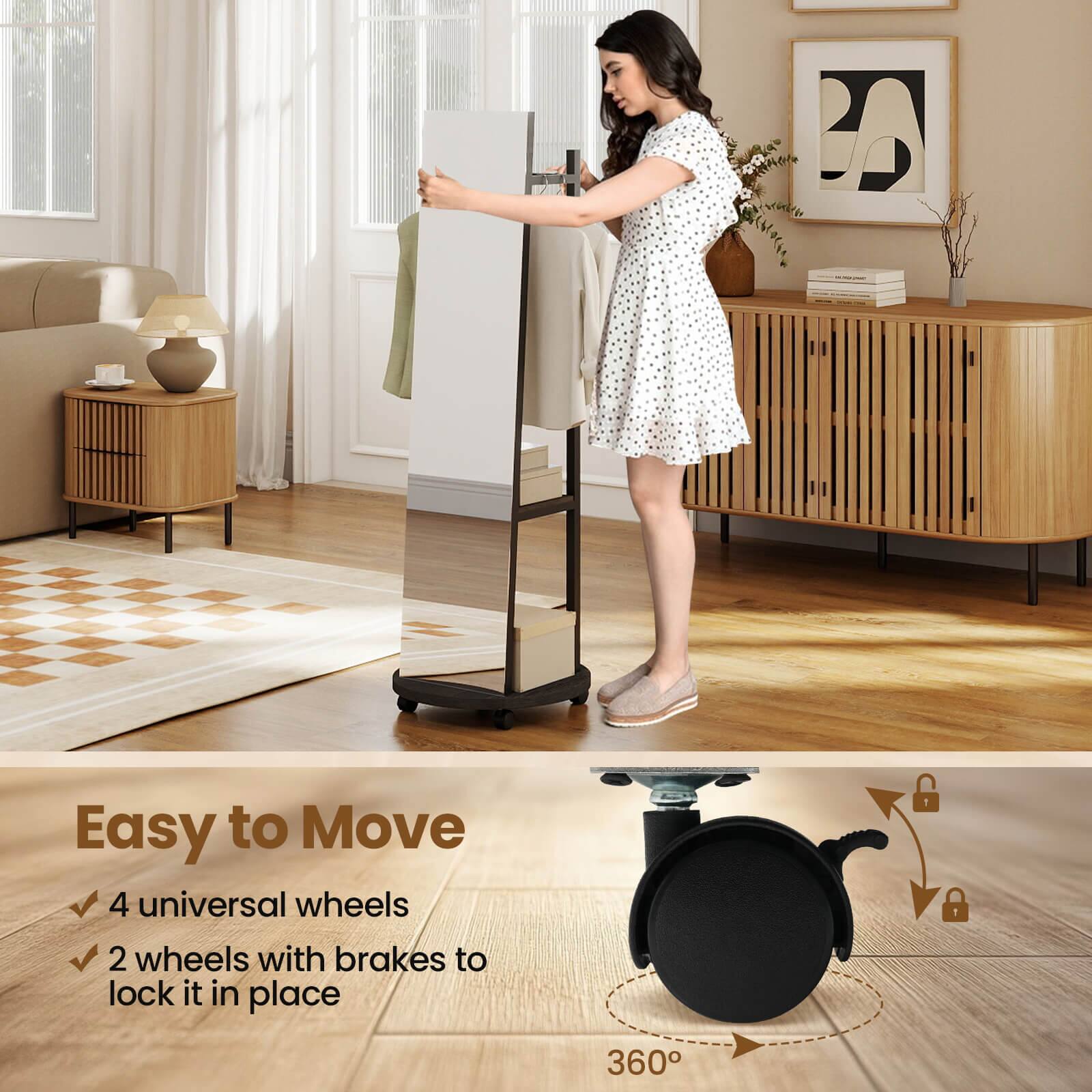 Easy to Move  
- 4 universal wheels  
- 2 wheels with brakes to lock it in place  
360°