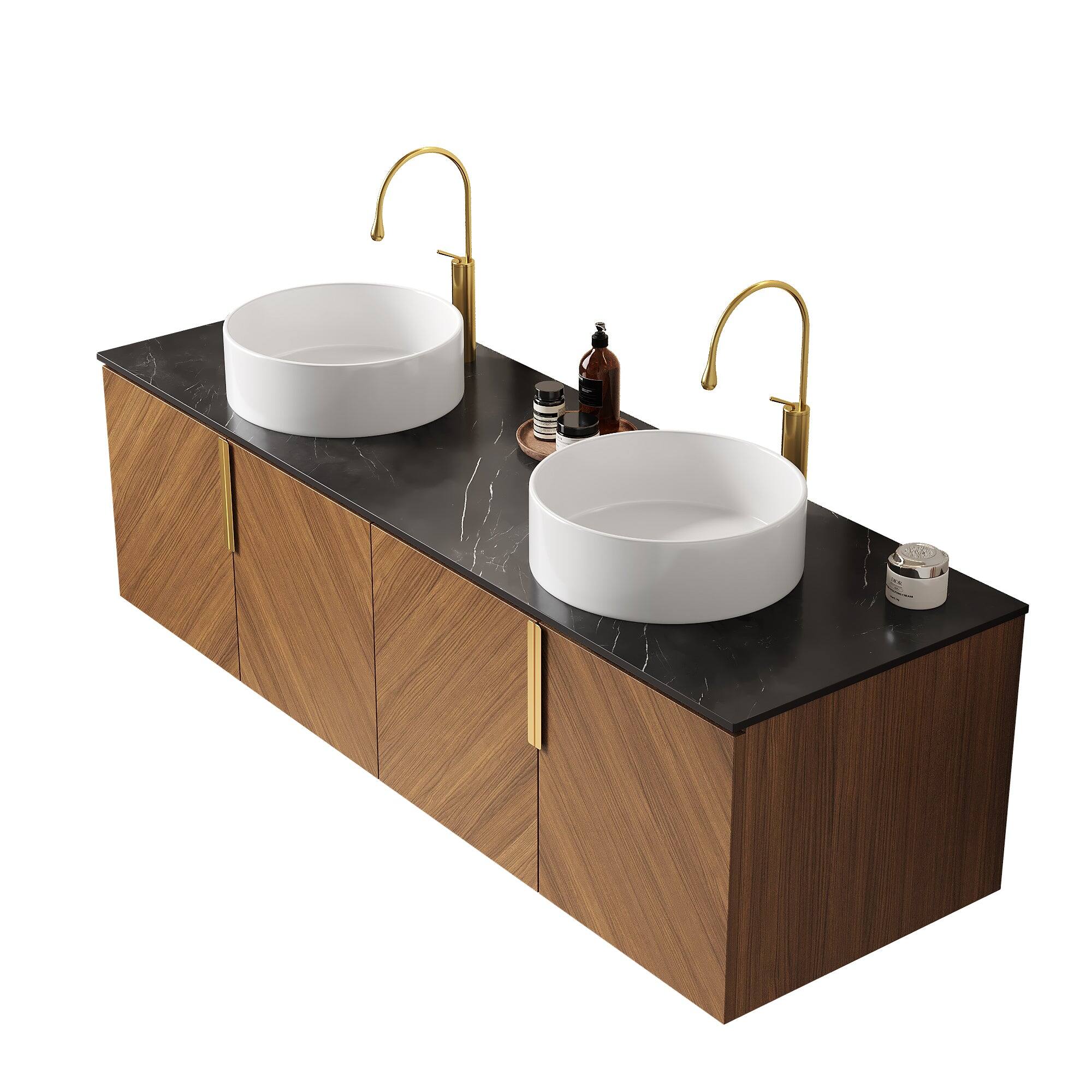 Alt View 3. Boyel Living - 60 Bathroom Vanity with 2 White Round Ceramic Basins Black Sintered Stone Espresso - Black,Espresso,White.