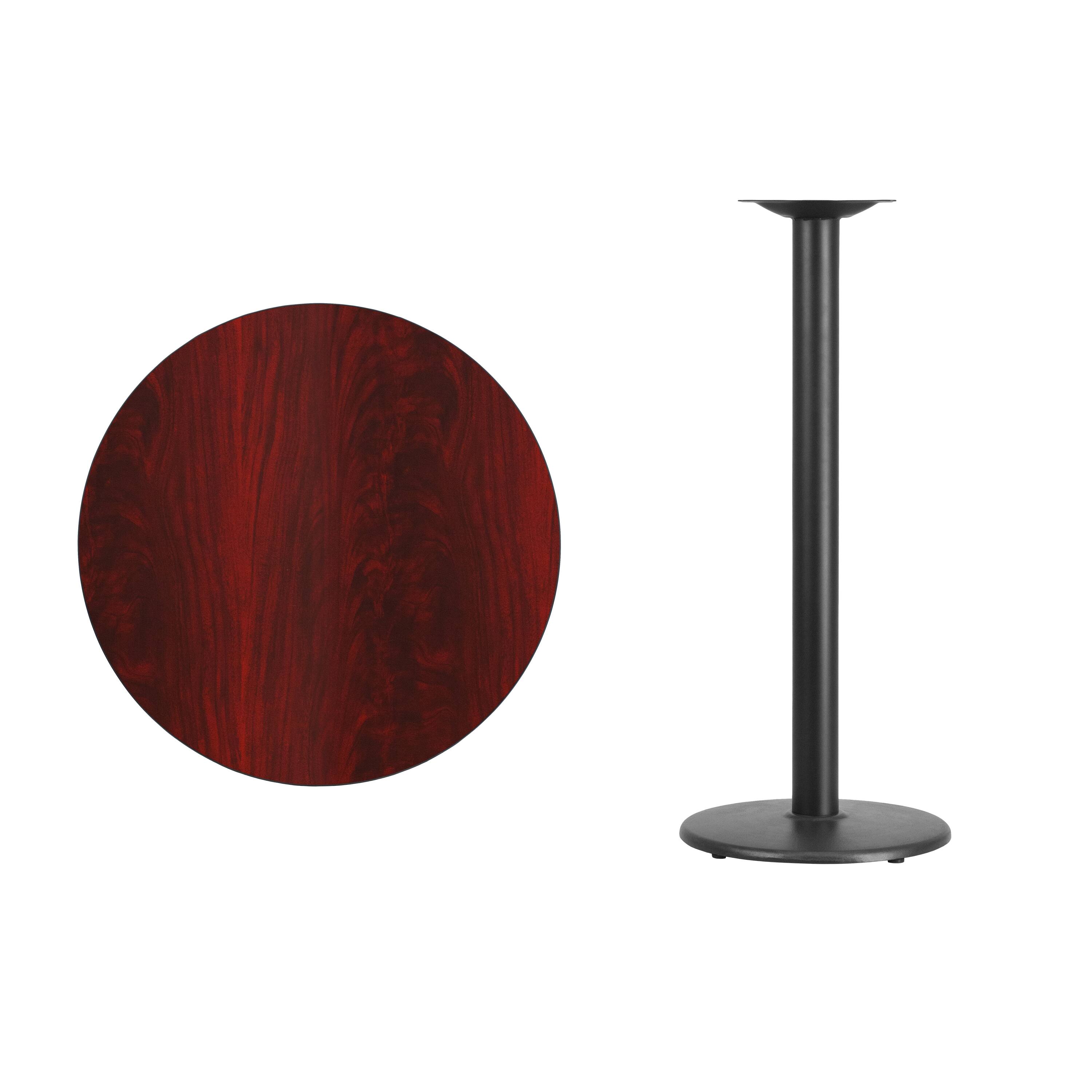 Alt View 2. Emma + Oliver - 30" Round Laminate Table Top with 18" Round Bar Height Table Base - Mahogany.