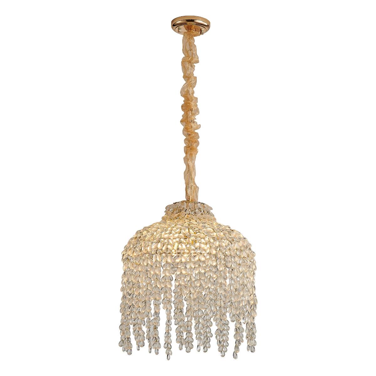 Alt View 6. Loheer - Loheer 5-Light Crystal Pendant Chandelier, Gold Waterfall Design, 16-Inch Ceiling Fixture.