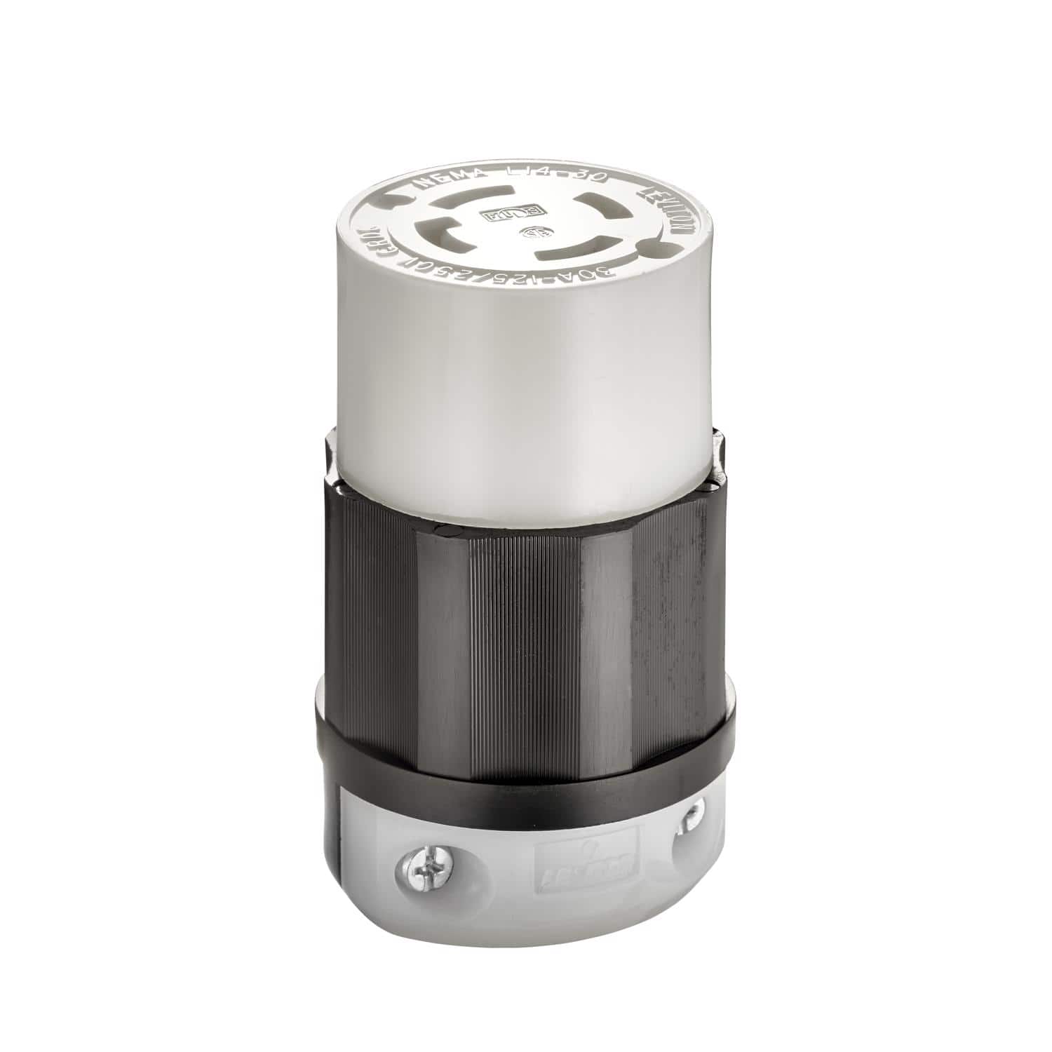 Leviton - Commercial Nylon Curved Blade/Ground Locking Connector L14-30R 3 Pole 4 Wire - Black|White