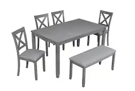Boyel Living - 5-Piece Rectangular Dining Table Set with Bench Seats 6 - Gray