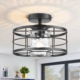 Parrot Uncle - 11-Inch Modern Caged Glass 1-Light Semi-Flush Mount Ceiling Light - Black