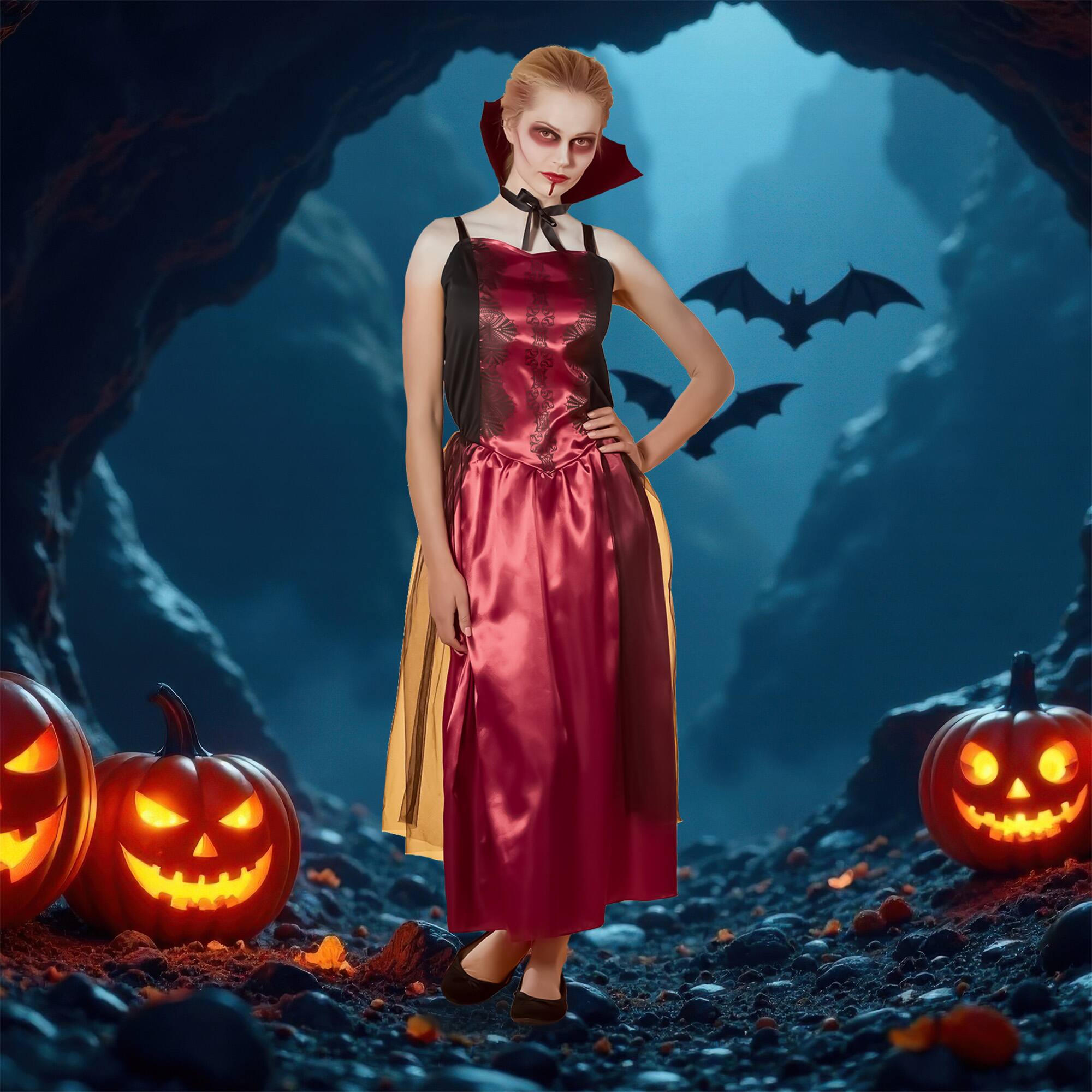 Front. Northlight - Black and Red Vampire Countess Women Adult Halloween Costume - Small - Black.