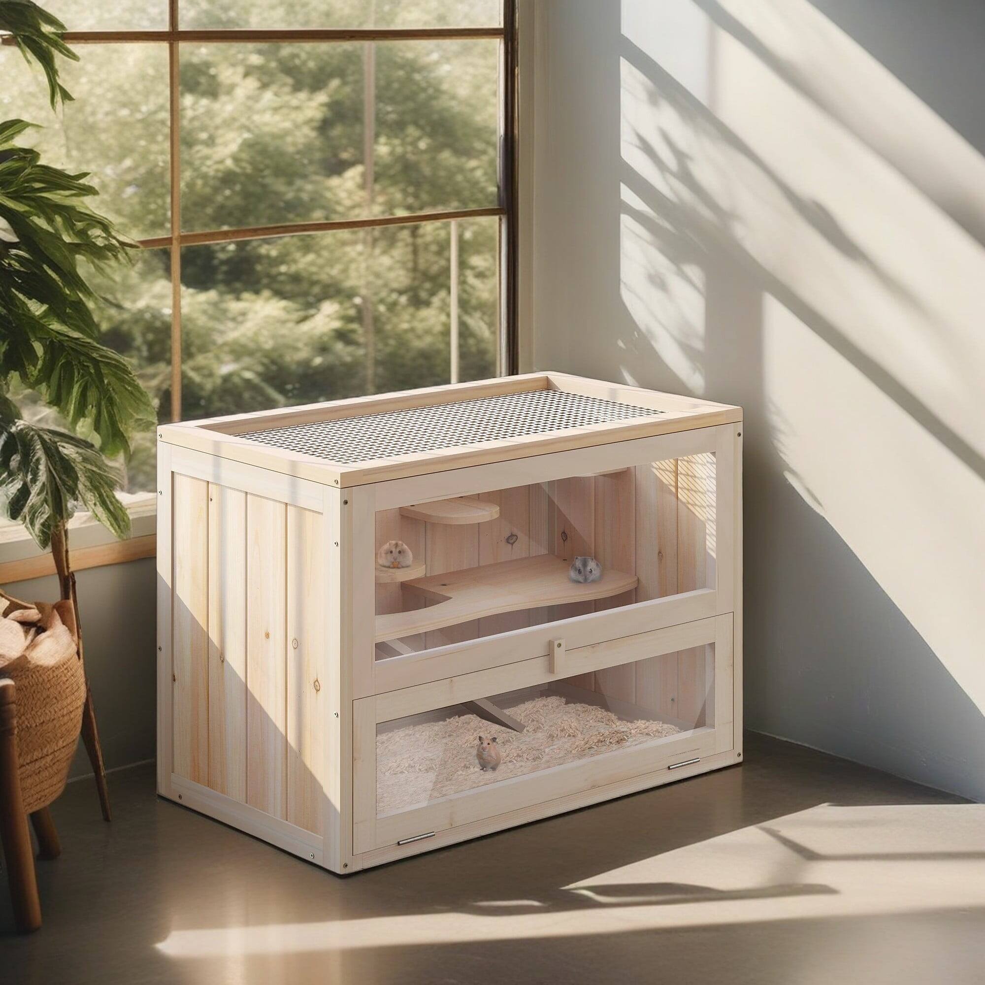 Front. Pefilos - 23" Guinea Pig Hutch 2-Level Hamster Pet Cages for Small Animals House.