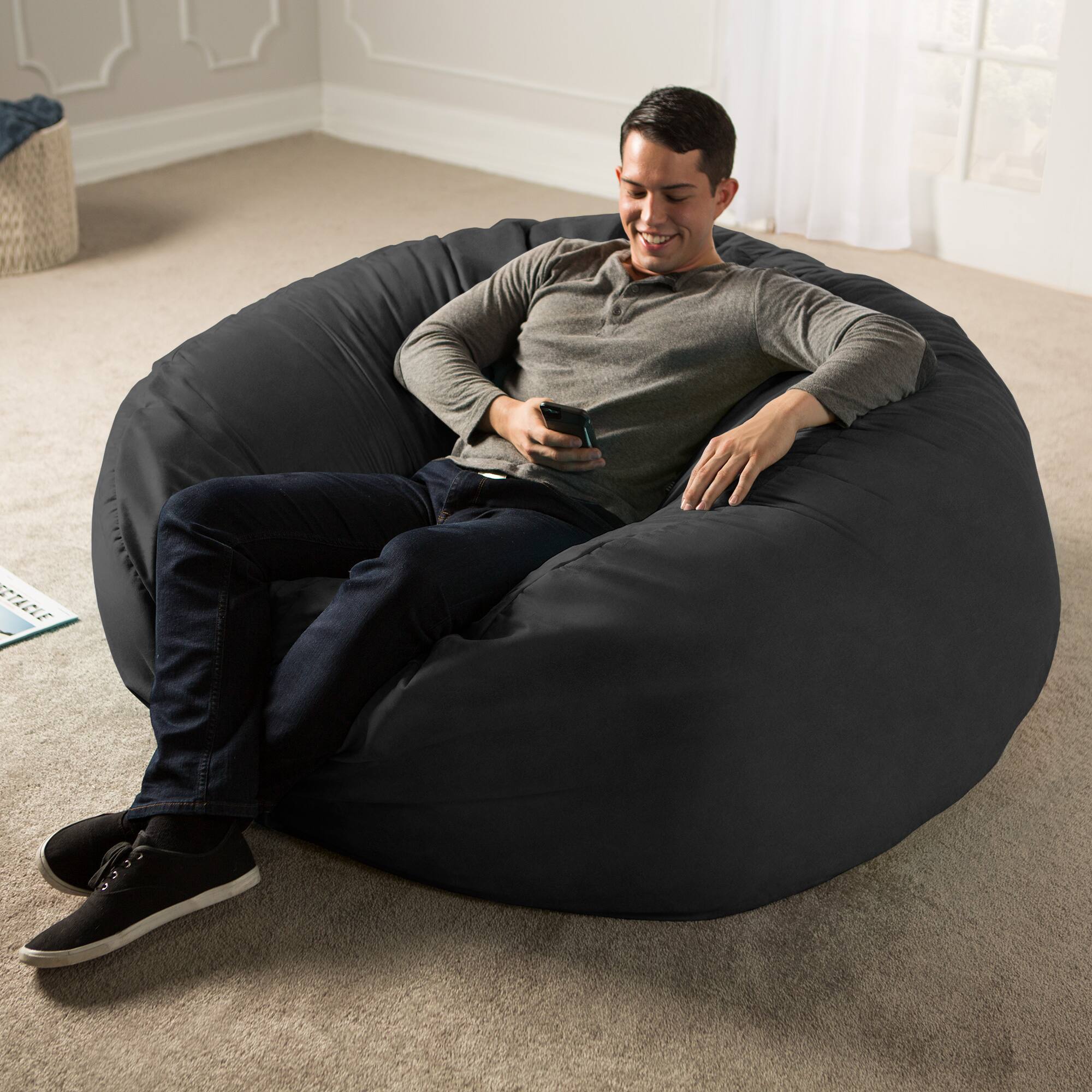 Alt View 2. Jaxx - Jaxx Saxx 5 Foot Large Bean Bag w/ Removable Cover, Black - Black.