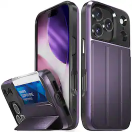 Vena - vCommute For Apple iPhone 18 Pro/17 Pro Case with Stand Leather Card Holder Military Grade Drop Protection - Purple
