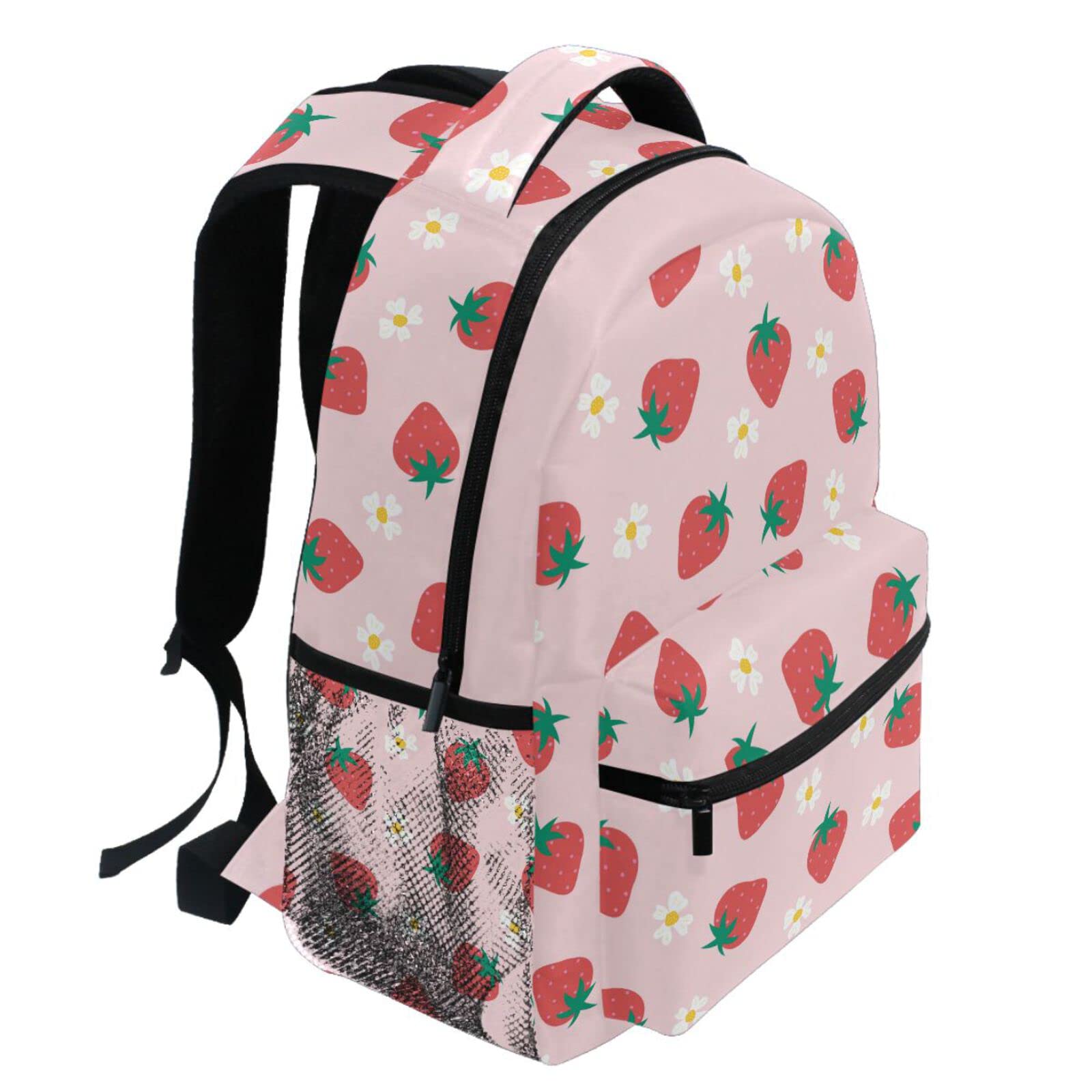 Left. Pacoar Cade - Pink Strawberry Backpack For Cute School Backpacks Book Bag Daypack - Black Leopard-11.5 x 8 x 16 IN.