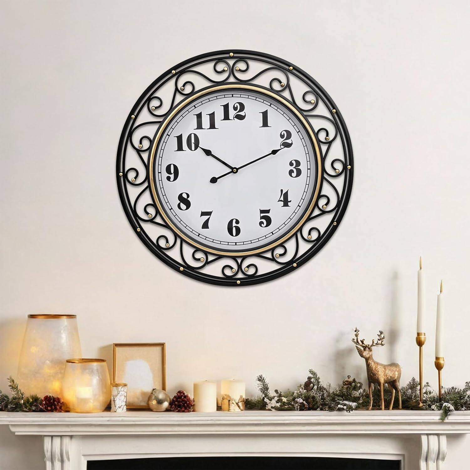Left. Dazzed Corner - 24 Inch  Battery Operated Metal Frame Wall Clock Silent - Black.