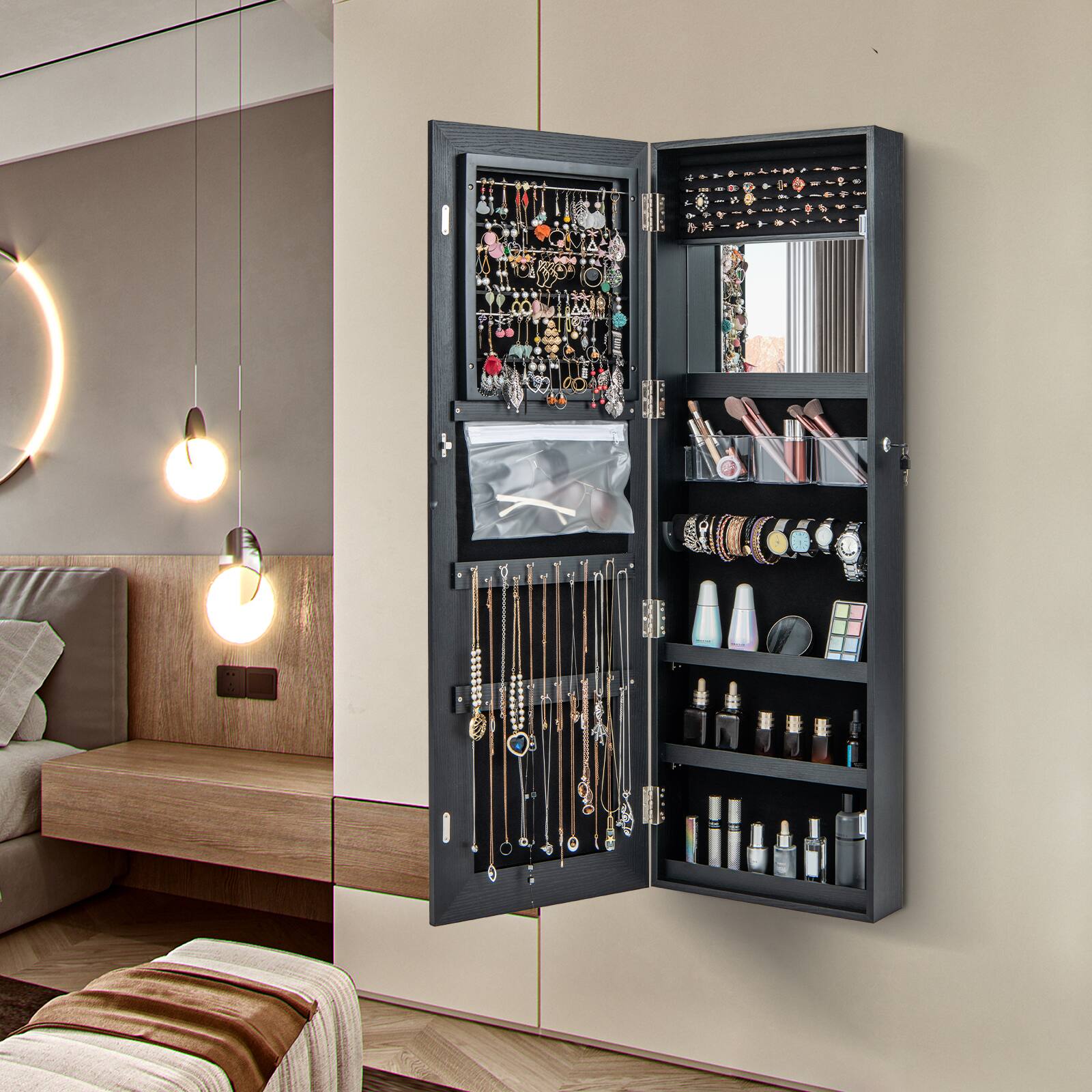 Alt View 1. Ecooso - Door or Wall Mounted Jewelry Cabinet with Touch Screen Mirror and Storage Organizer.