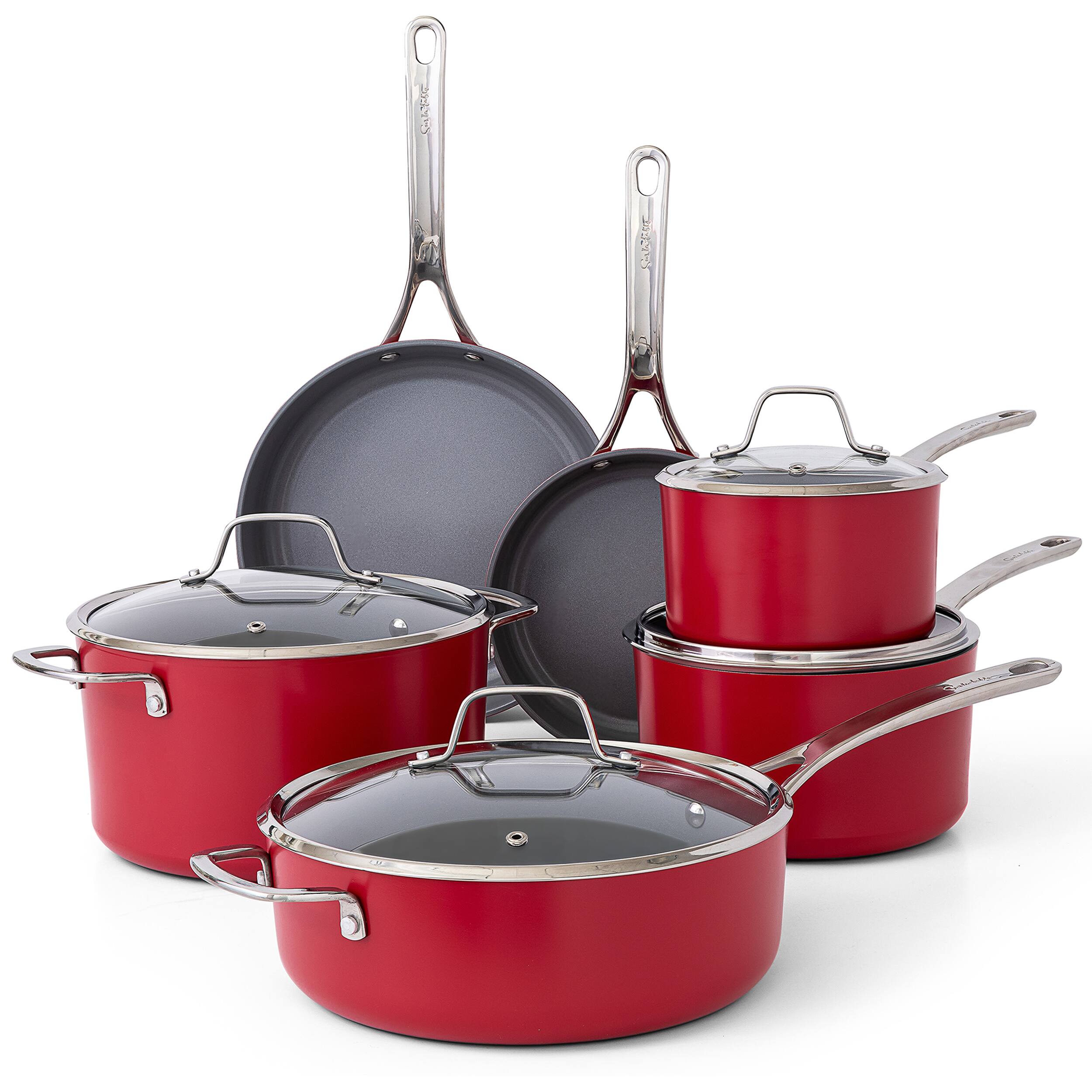 Sur La Table - Angelie 10 Piece Nonstick Ceramic Enameled Aluminum Cookware Set in Matte - Brick