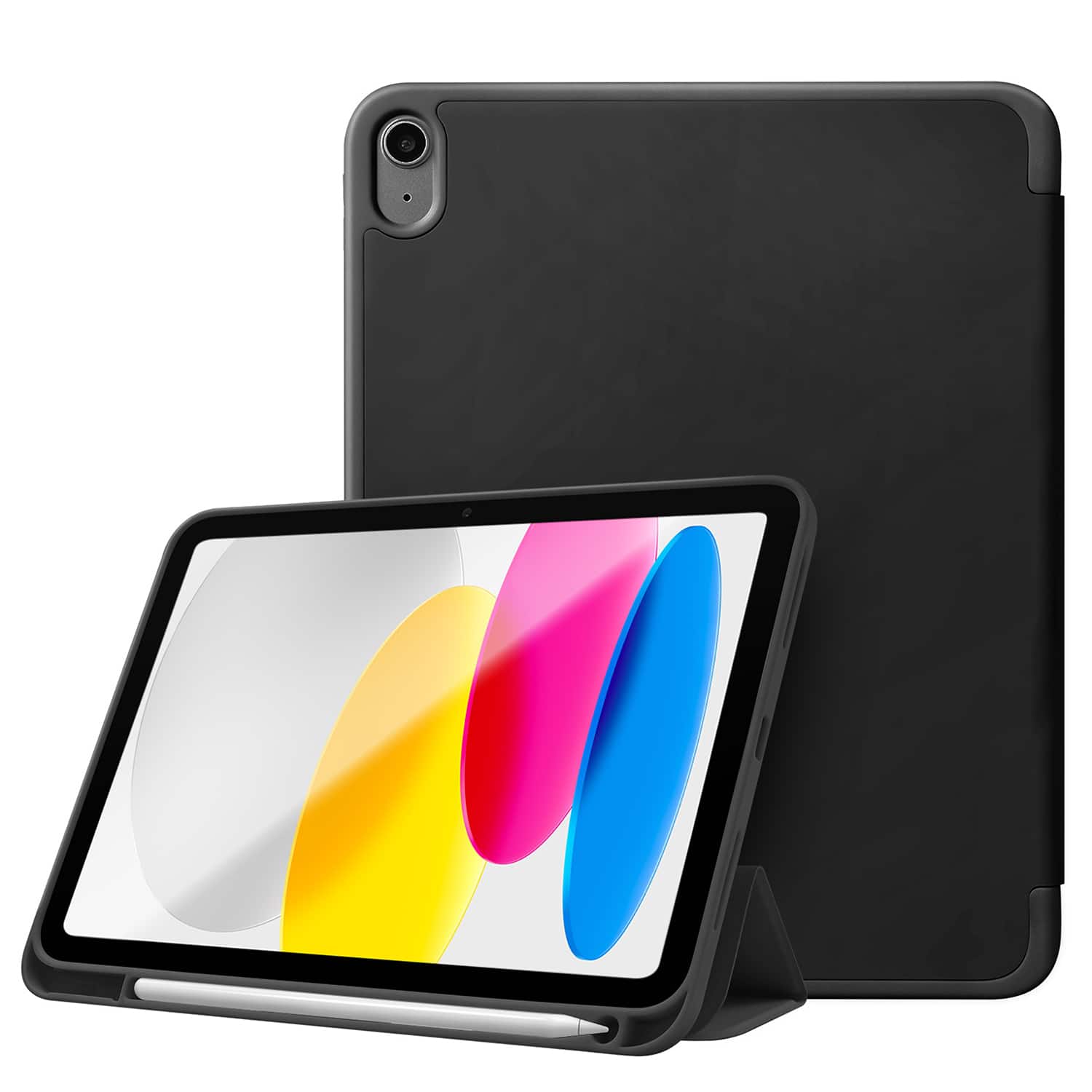 Front. Vena - For Apple iPad A16 Case, iPad A16 10th/11th Generation Case, Trifold Stand, Slim Protective for iPad A16 10.9" Black - Black.