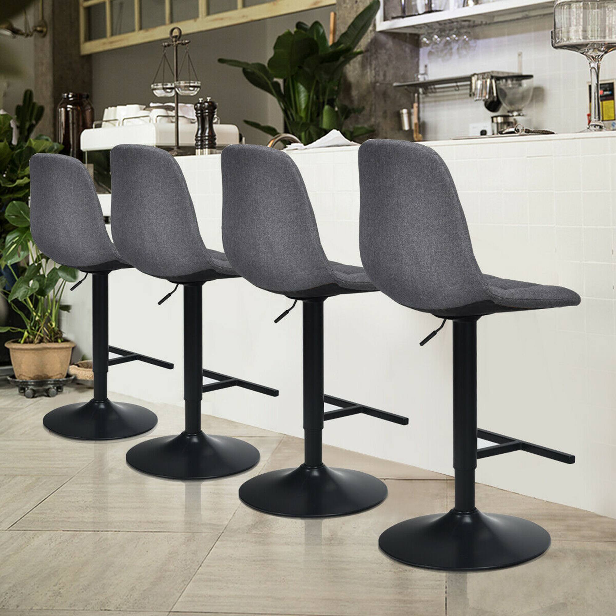 Alt View 2. Gymax - Gymax Set of 4 Adjustable Bar Stools Swivel Counter Height Linen Chairs with Back Gray - Grey.