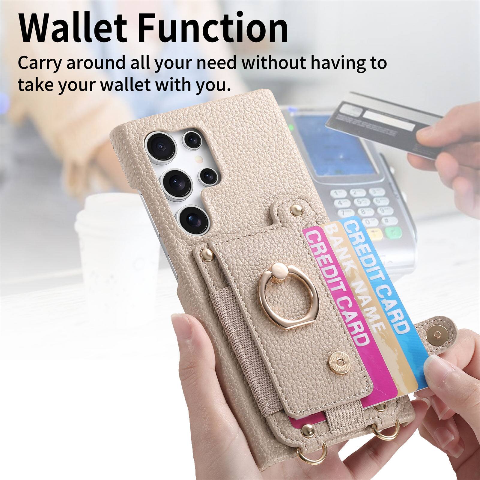 Wallet Function  
Carry around all your needs without having to take your wallet with you.  

1 2 3 4 5 6 7 8 9 0  

BANK CREDIT CARD  
CREDIT CARD  
NAME CARD