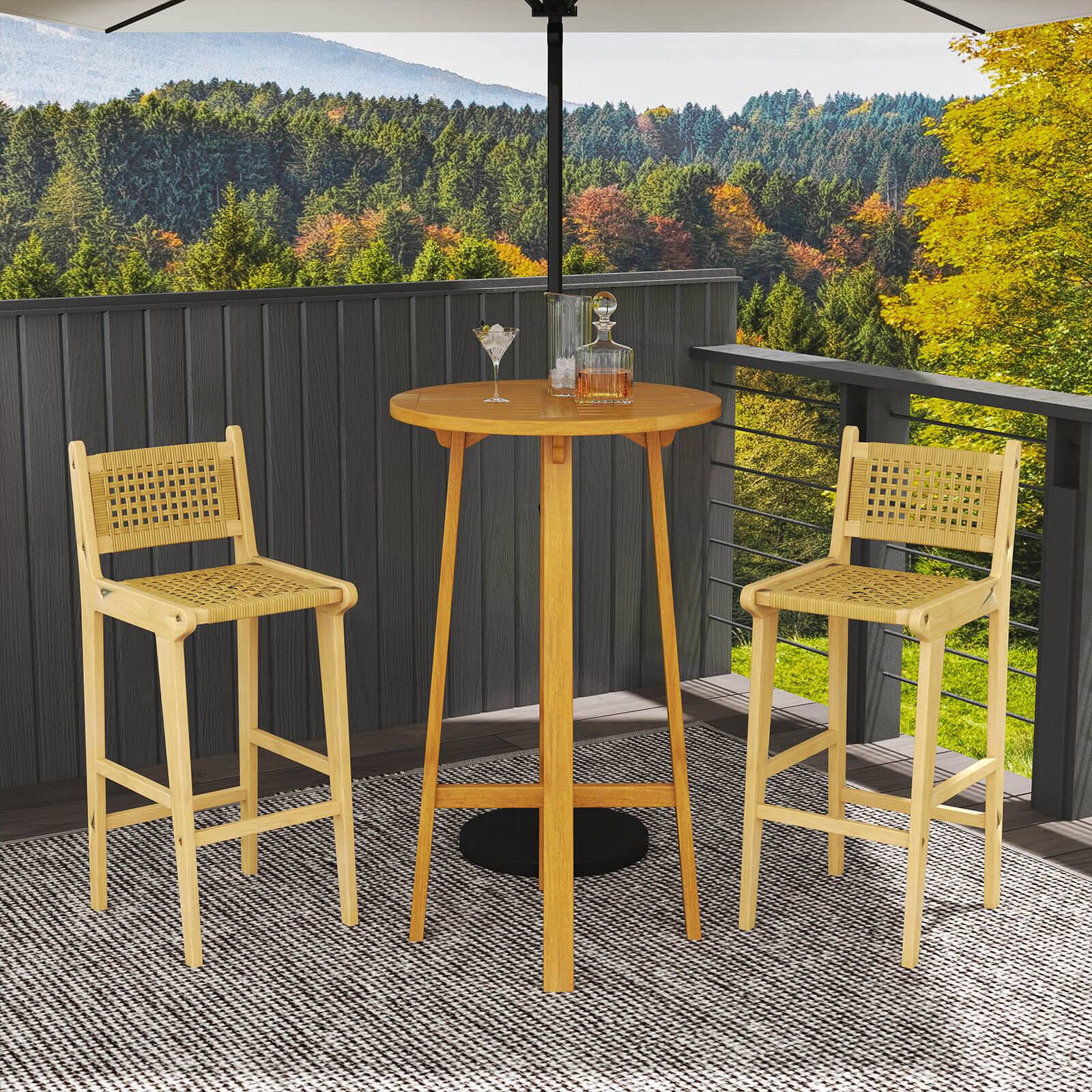 Alt View 1. Costway - Costway 4 PCS Patio Teak Wood Bar Stool Outdoor Bar Height Chair with Rattan Backrest & Seat - Natural.
