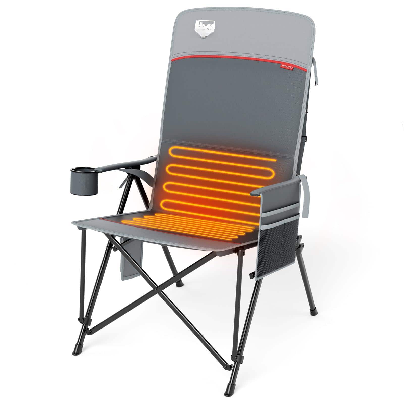 JETRANSPORT - Oversized Camping Chair With Support Portable Folding Heavy Duty For Adults Supports 450 Lbs Outdoor Lawn - Heated Gray