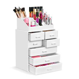 Sorbus - Medium 7 Drawer Makeup Organizer Case with Lipstick Slots & Makeup Brush Holders - White